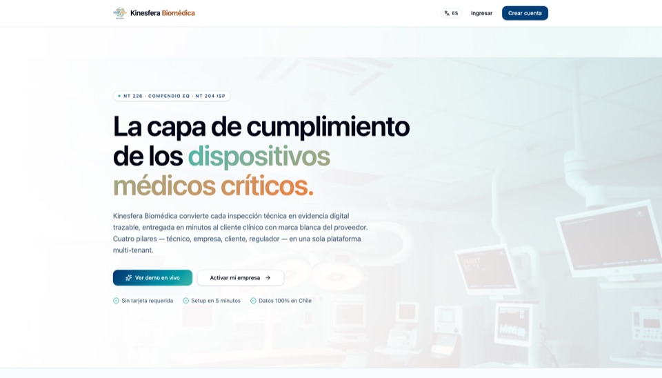 Kinesfera Biomédica — Cumplimiento y gestión de equipamiento médico